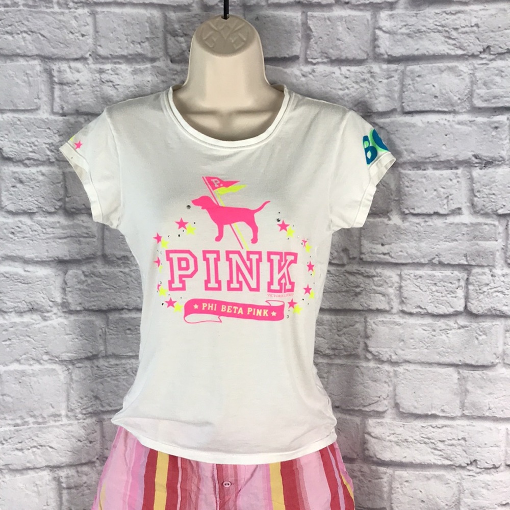 Vintage PINK Phi Beta Pink Tee rhinestones Victoria’s Secret Rare Y2K a801‎
